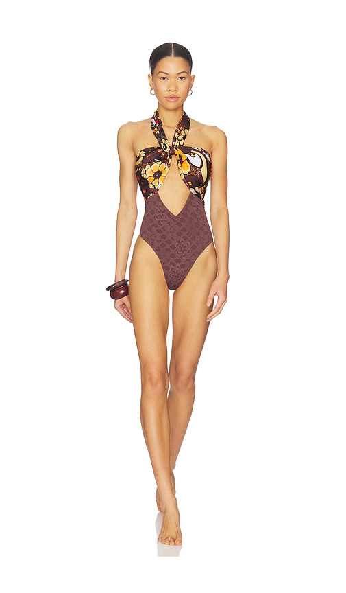 Free People Miley Convertible One Piece Swimsuit in Brown,Orange. - M also in L