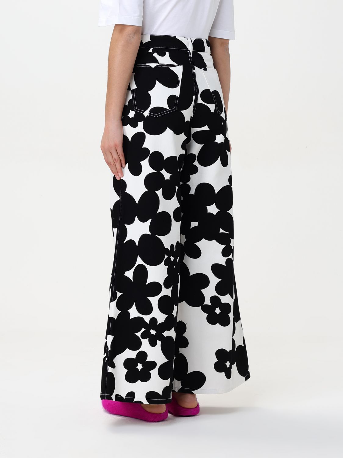 Floral-print flared trousers - Black