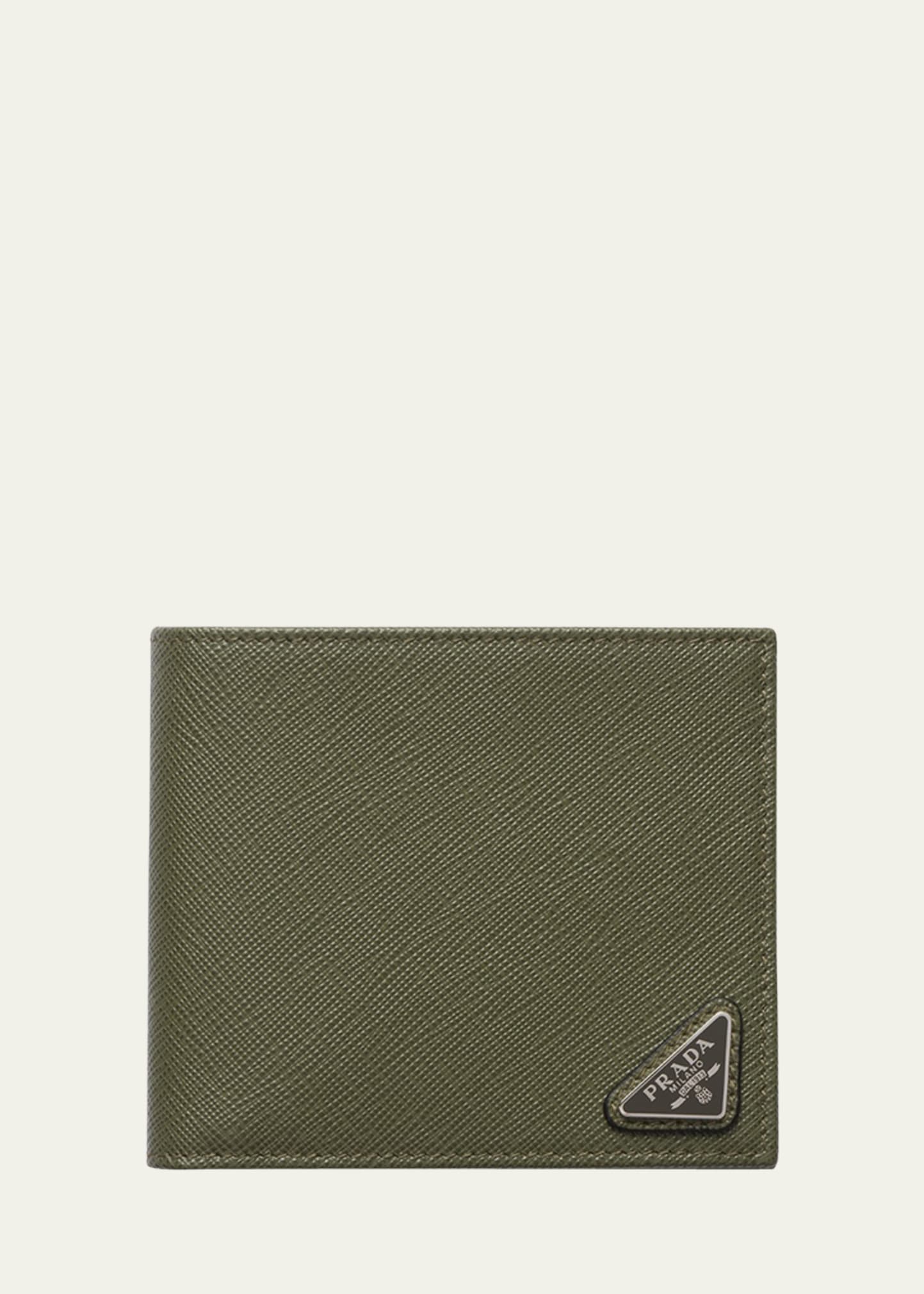 Men's Saffiano Leather Triangle Logo Wallet