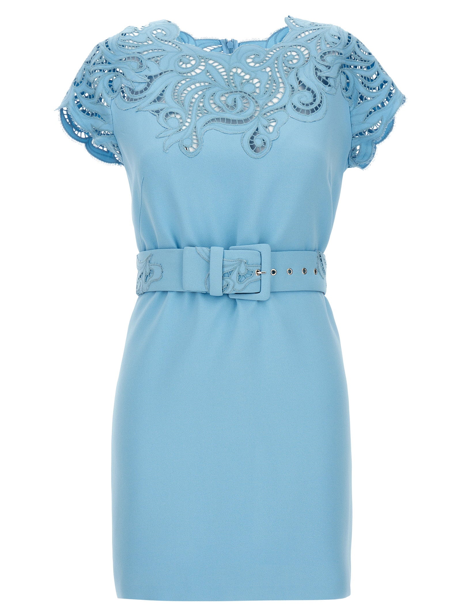 Lace-Trimmed Dress — Blue