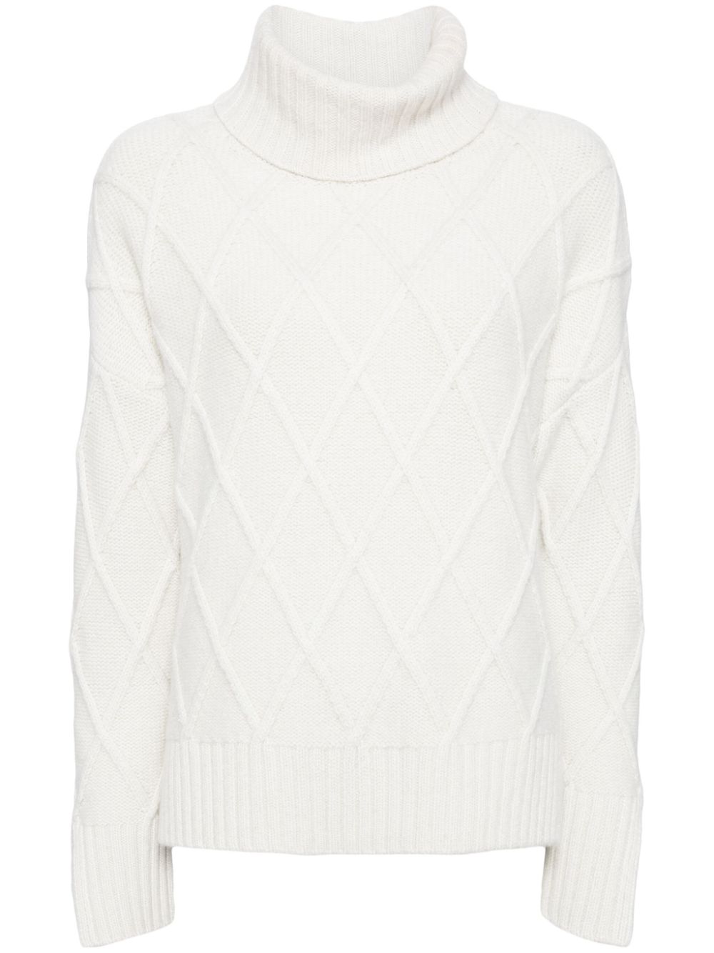 Diamond-pattern roll-neck jumper - White