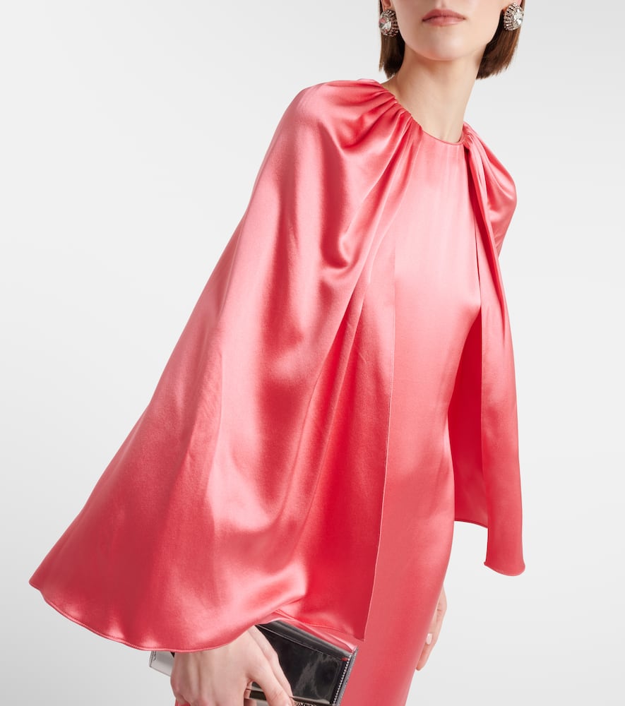 Monique Lhuillier Caped silk satin gown