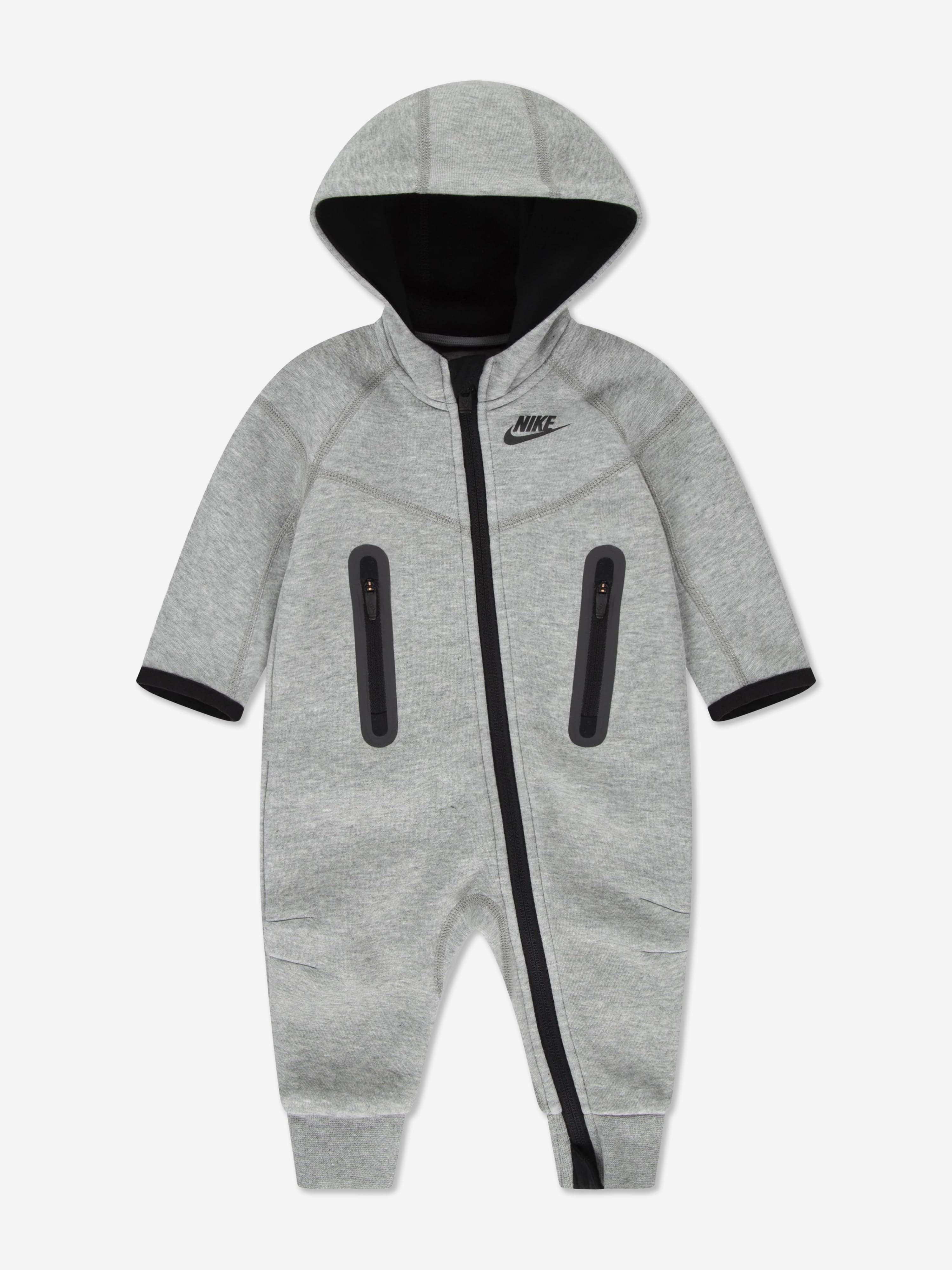 Baby Tech Fleece Hooded Coverall in Grey