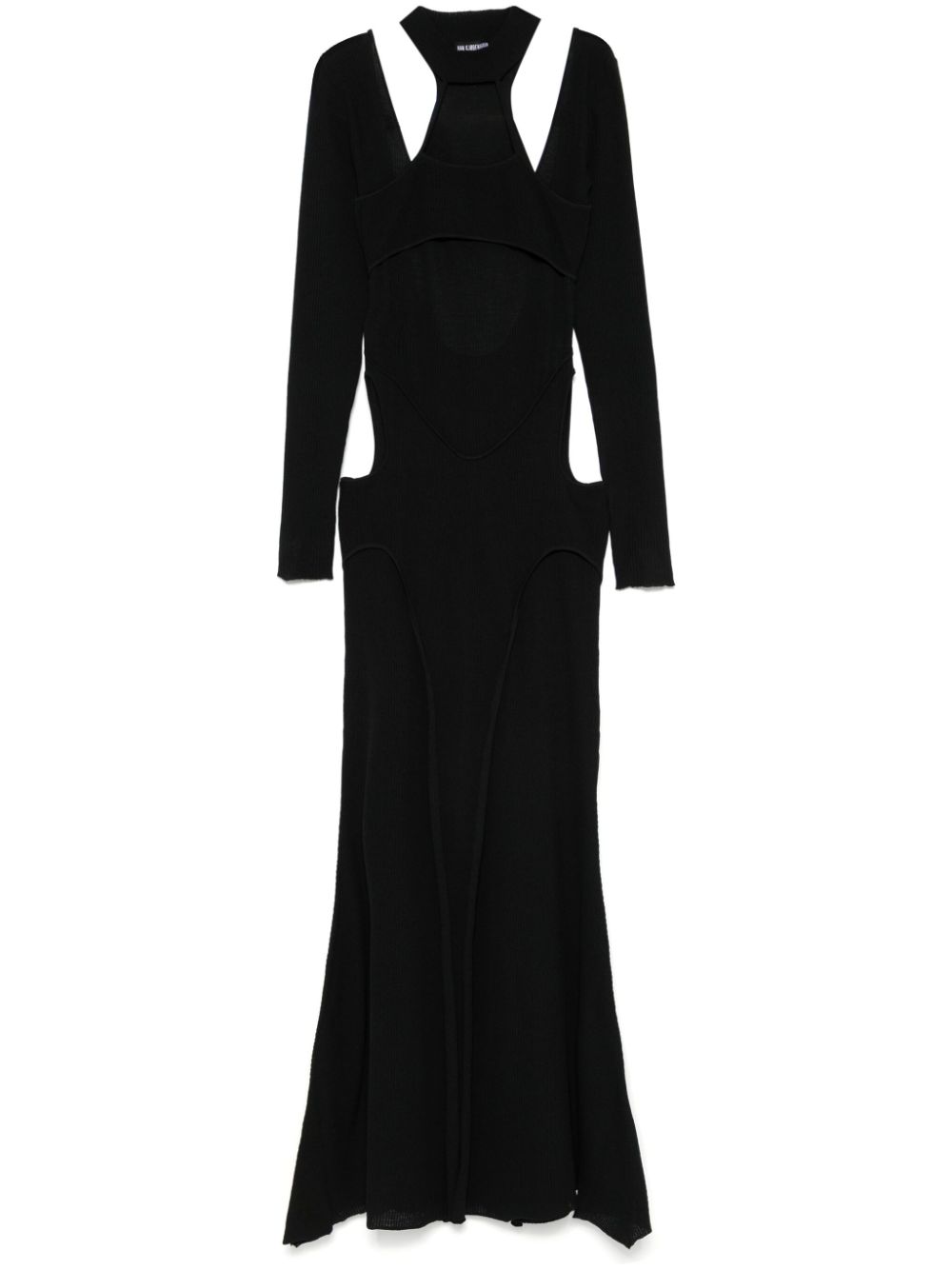 Fine-ribbed dress - Black