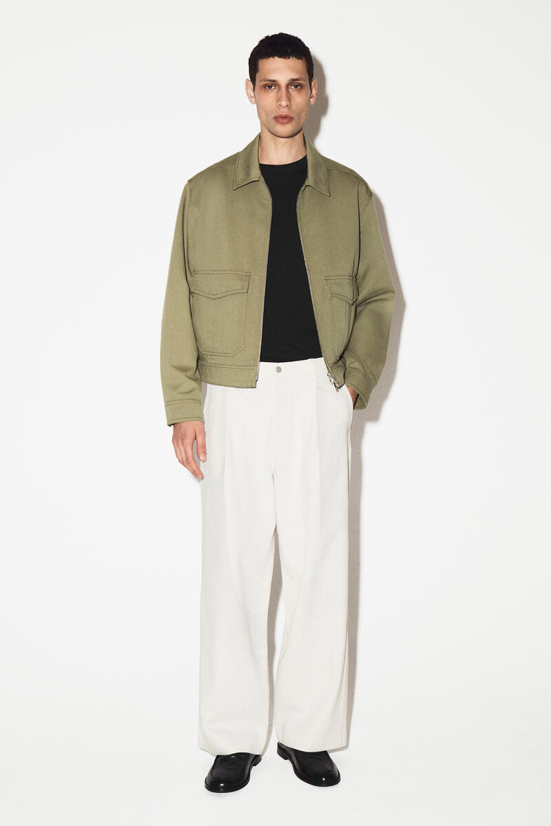 Pleated Wide-Leg Denim Pants