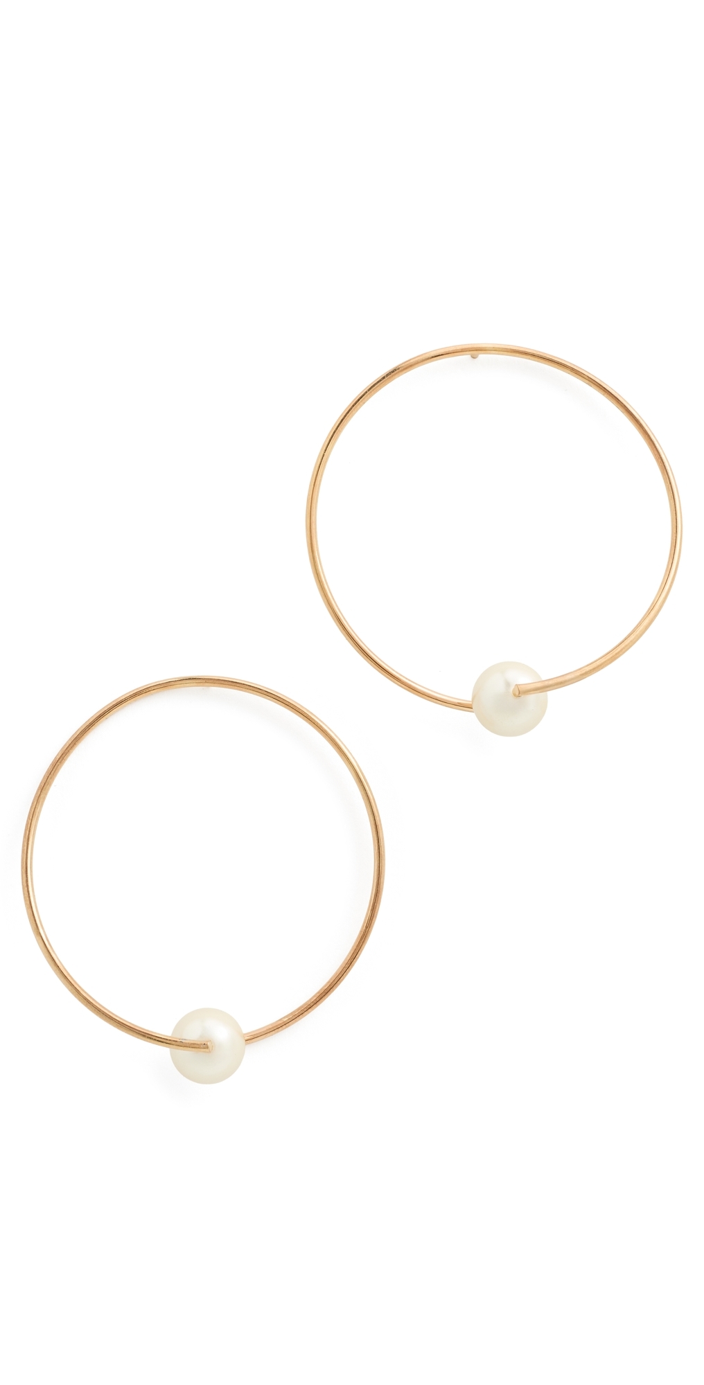 Large Pearl Circle Earrings Yellow Gold One Size