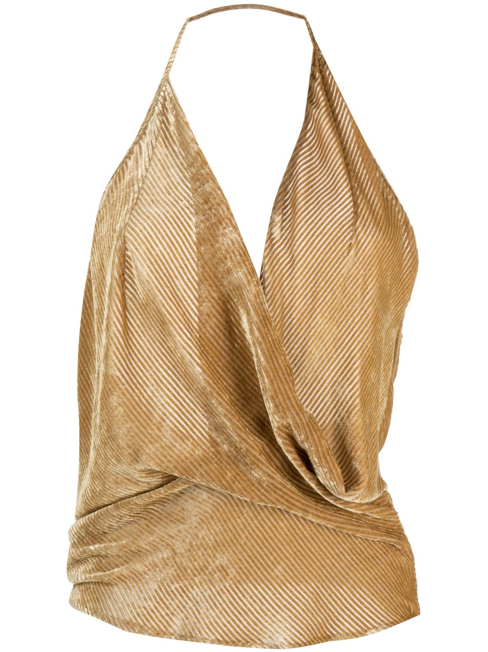 Striped velvet halterneck tank top - Brown
