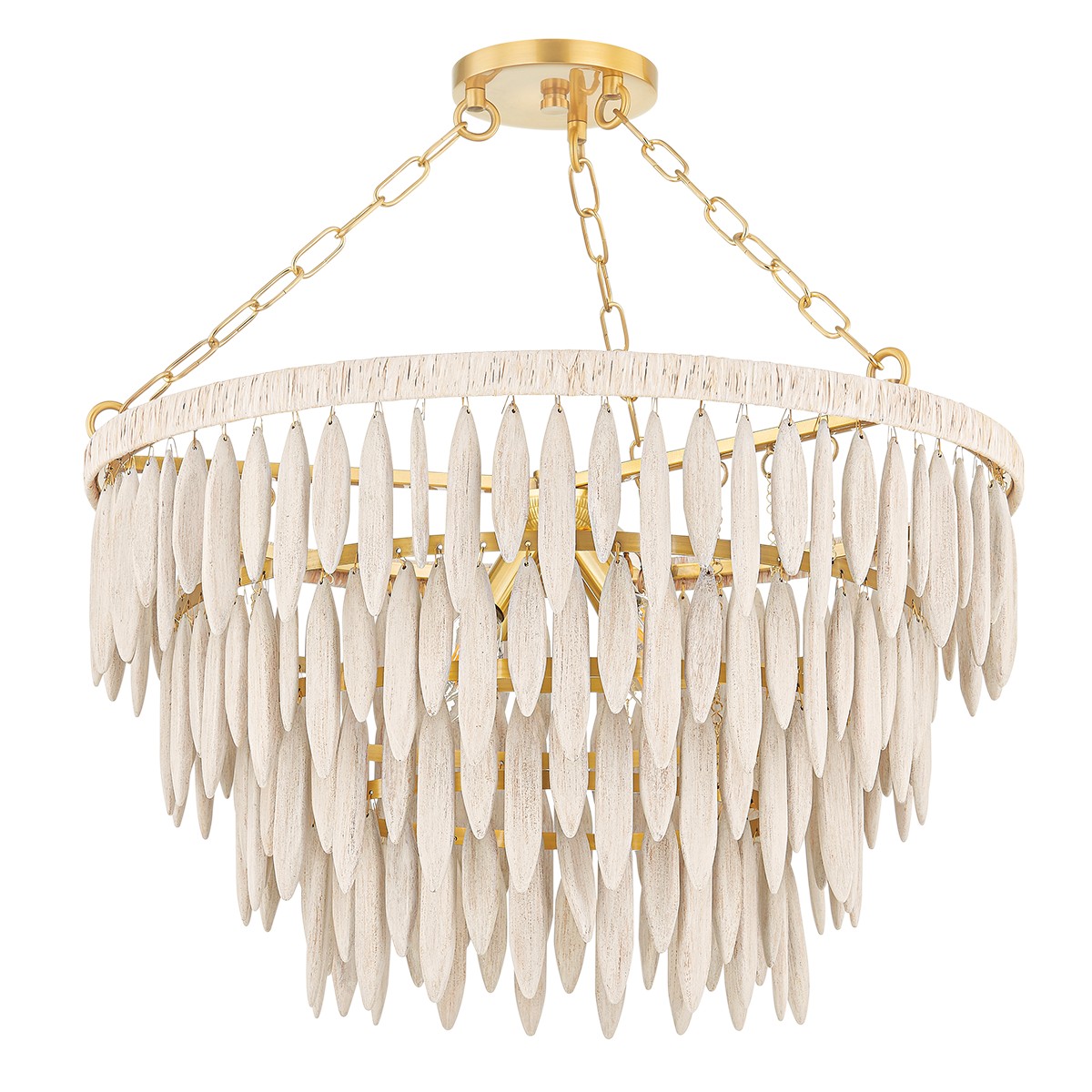 Aged Brass Textured Cream Four Light Chandelier from the Tiffany Collection