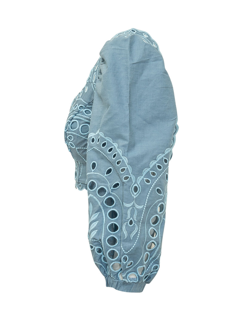 Blue Embroidered Sweetheart Neck Top