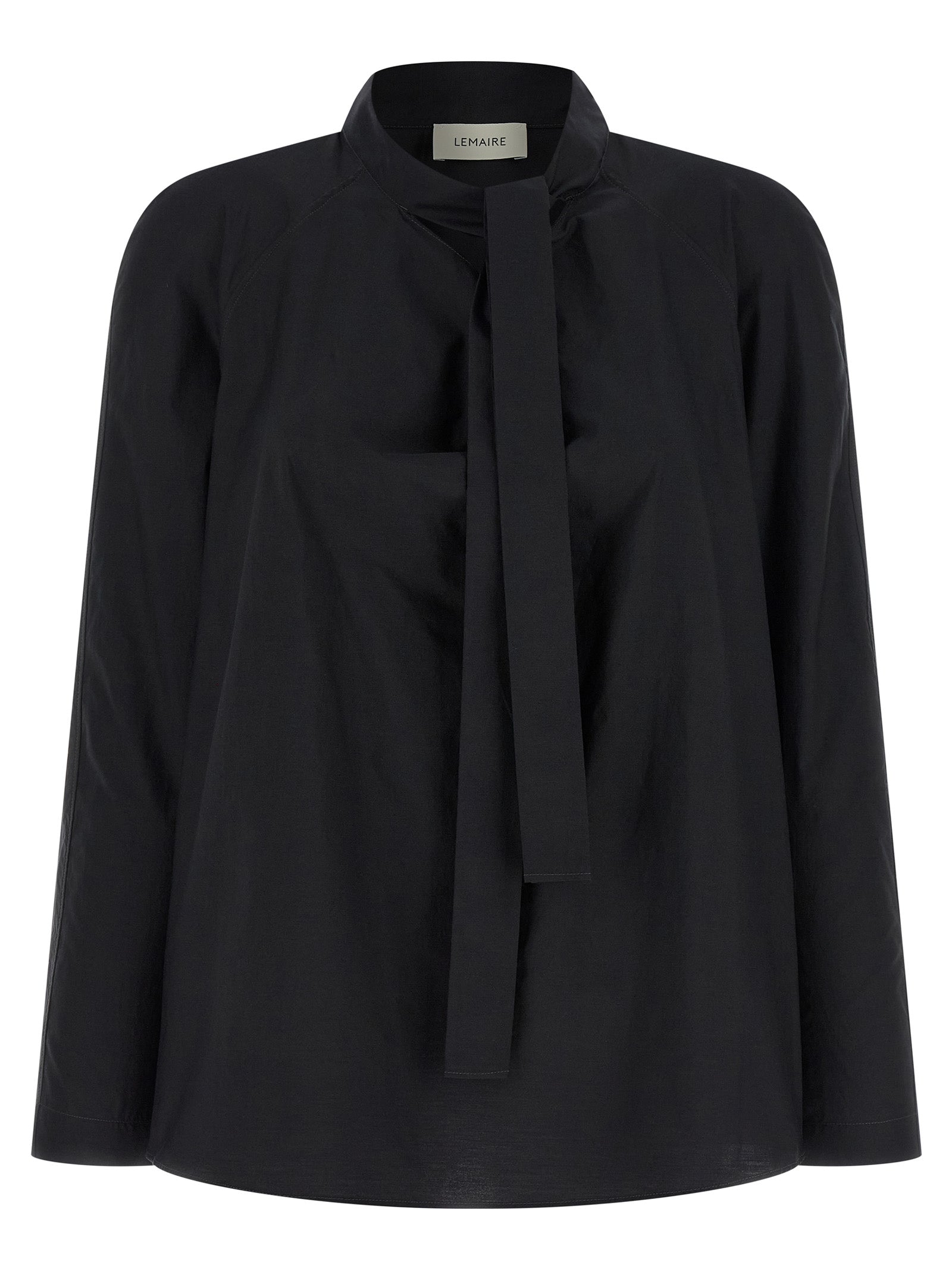 Cotton-Silk Blend with Knotted Scarf Blouse — Black