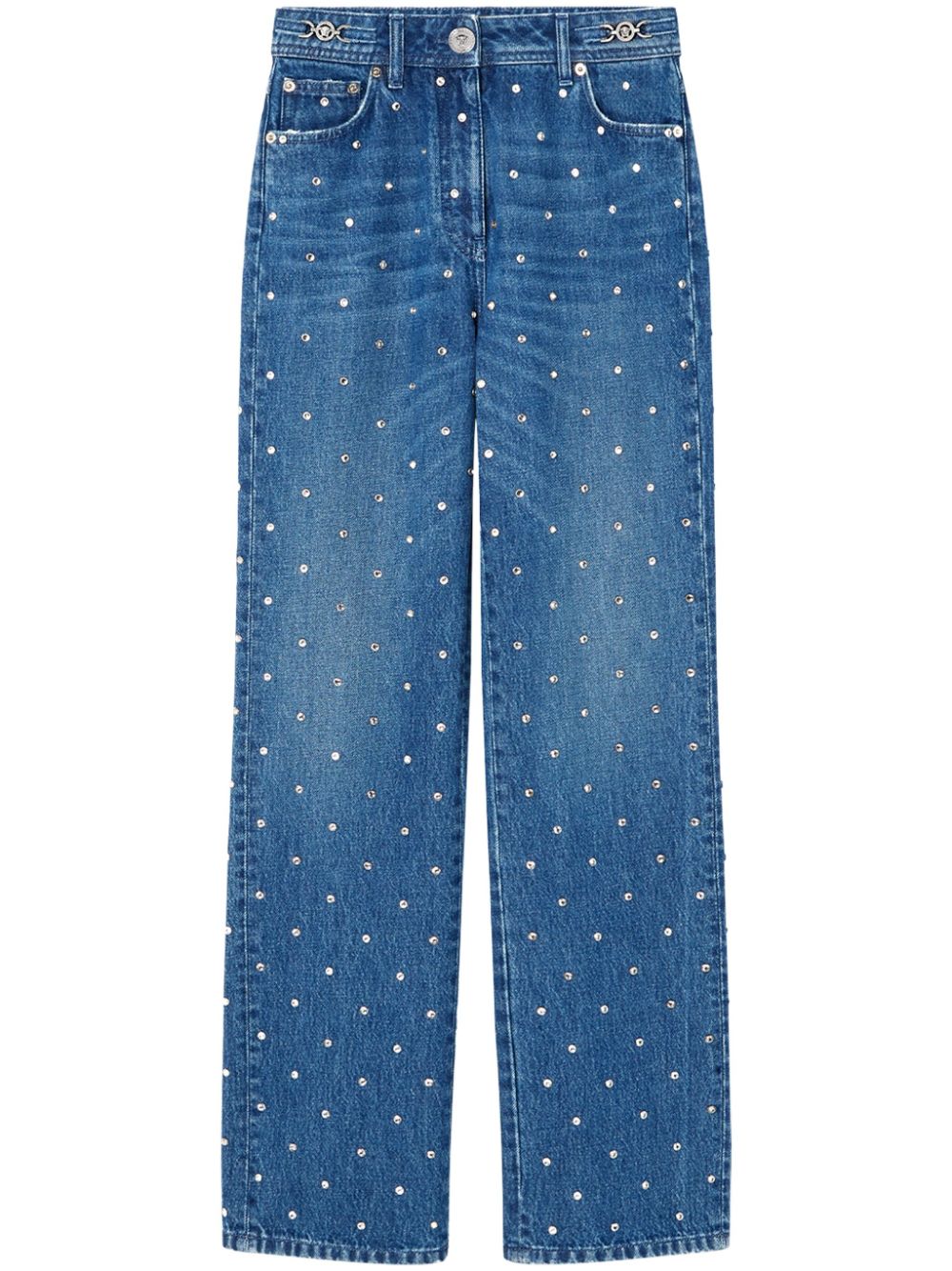 Stud embellishment straight-leg tousers - Blue