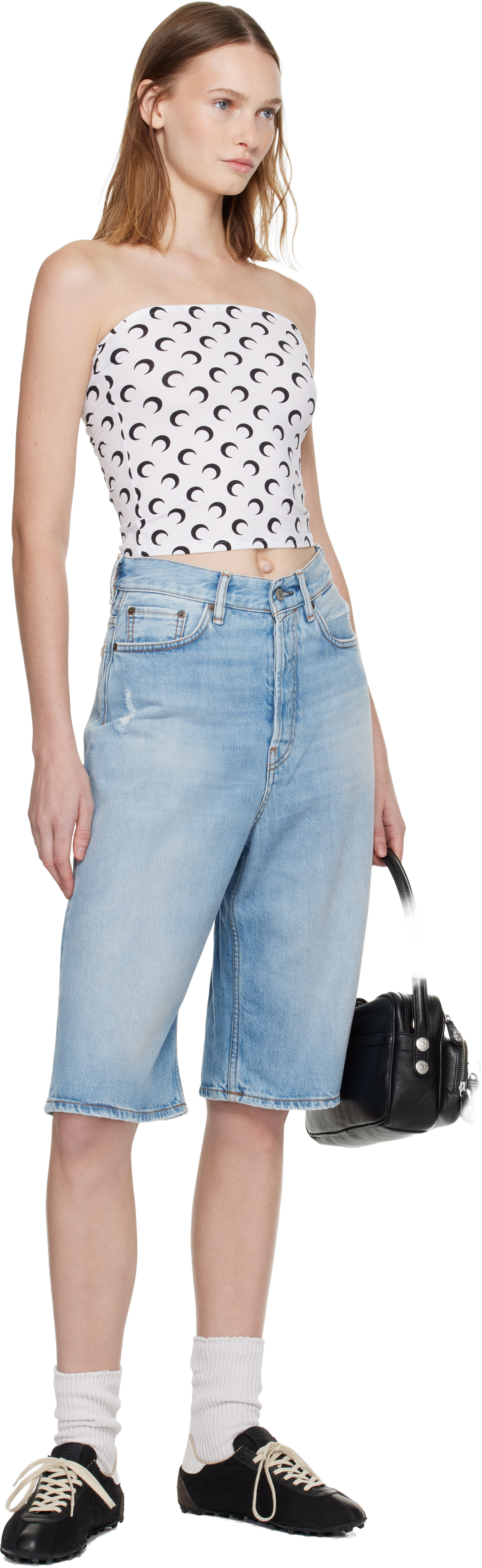 White Moon Printed Jersey Second Skin Tube Top
