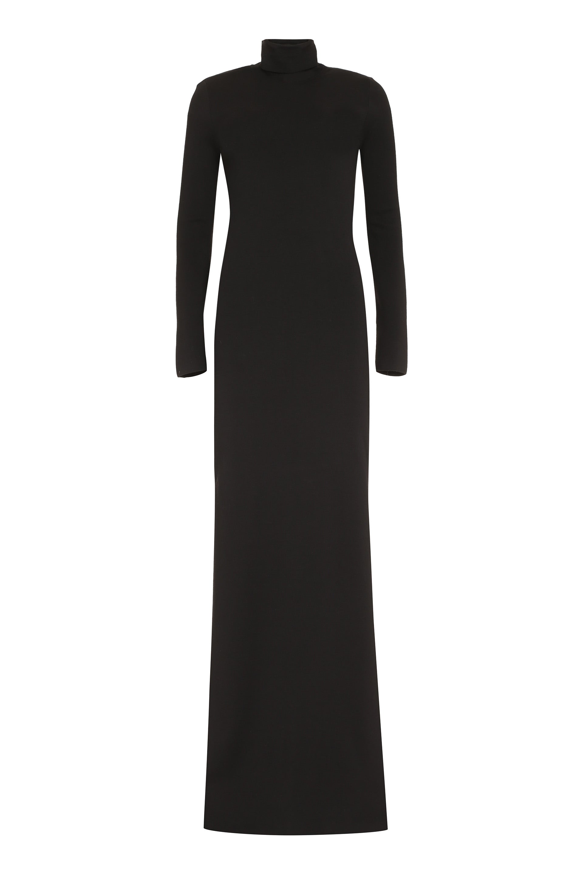 Stand-Up Collar Wool Dress — Black