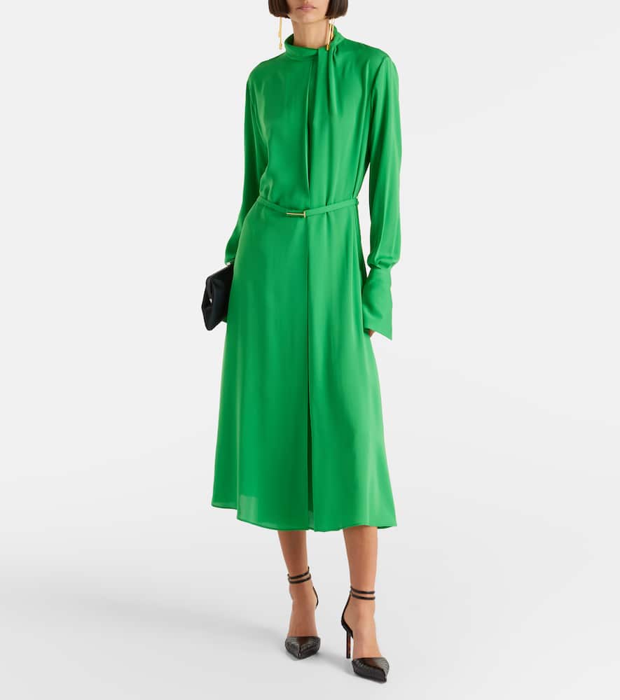 Belted silk midi dress