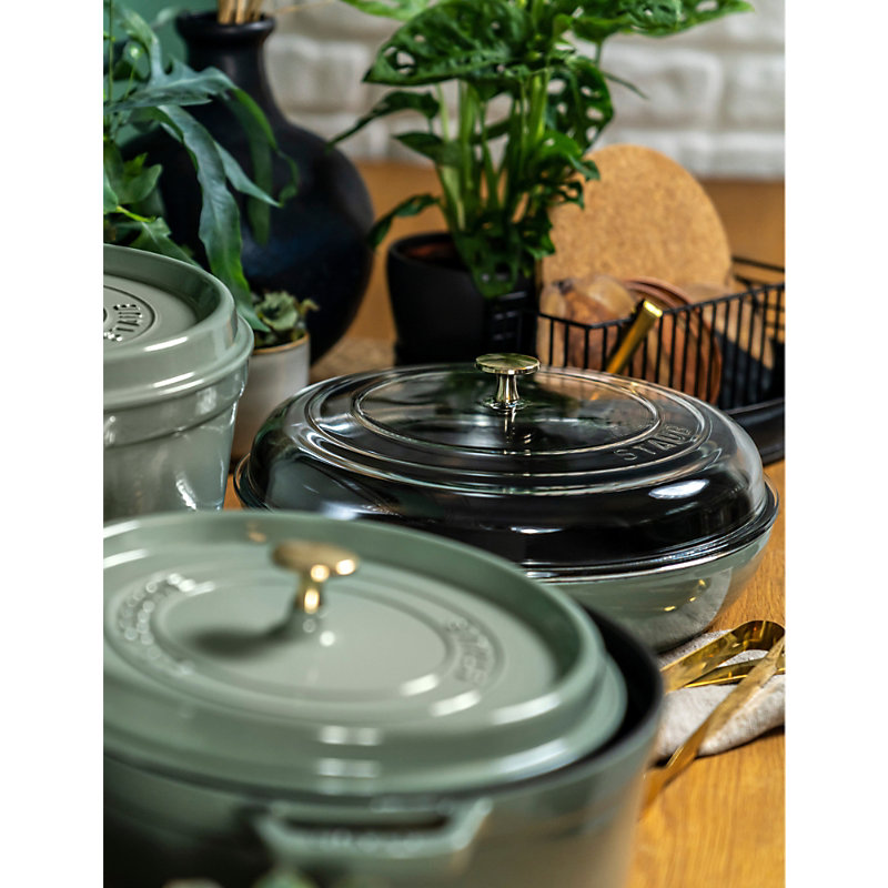 Eucalyptus Enamel-coated Cast-iron Braiser With Glass lid 38.8cm 30CM