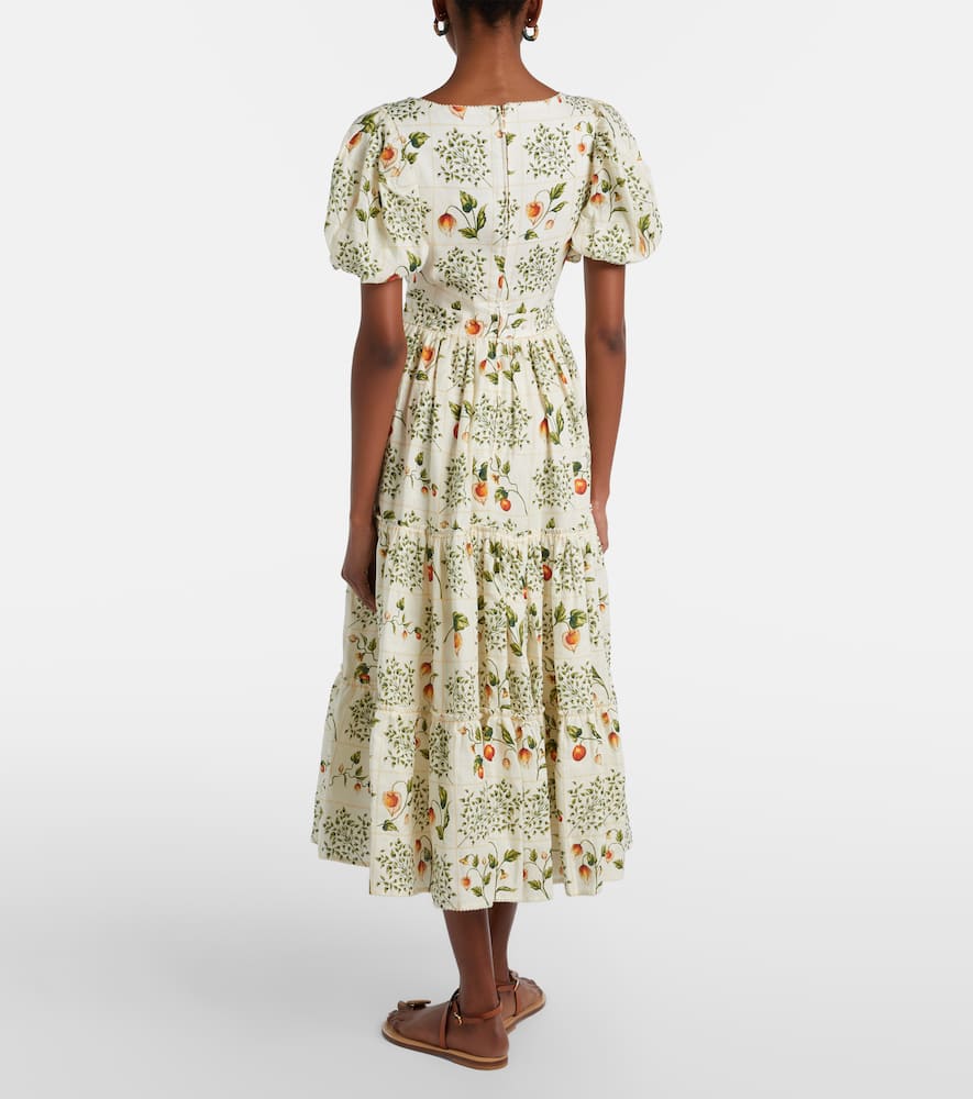 Embellished printed linen midi dress