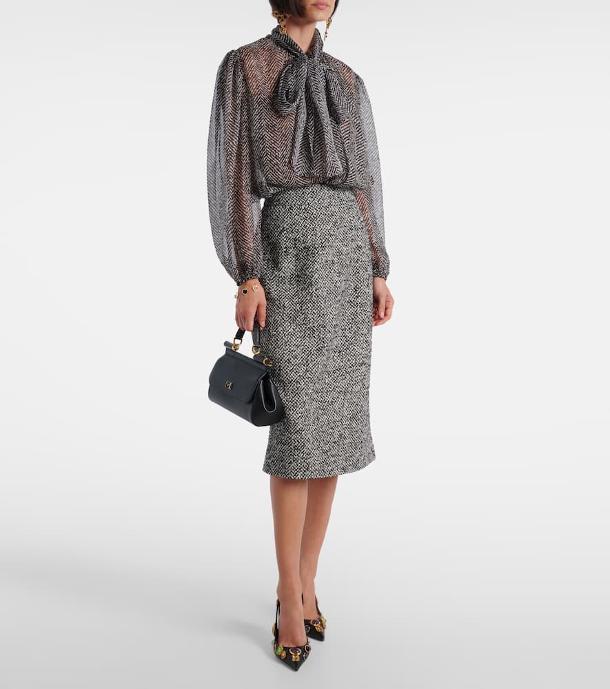 Tie-neck herringbone silk chiffon blouse