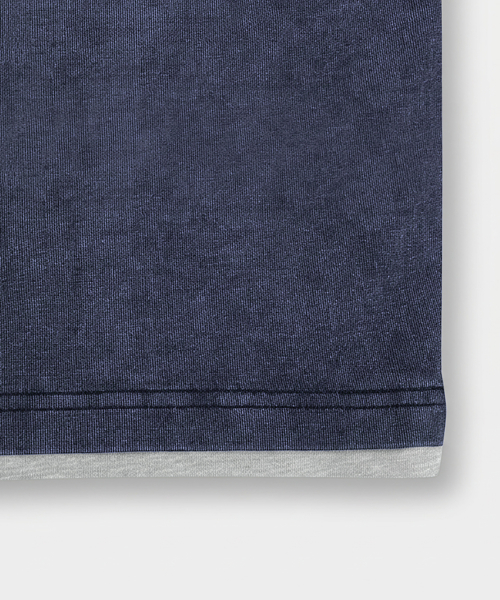 Color-blocked layered roll-up short-sleeve T-shirt_Pigment Navy