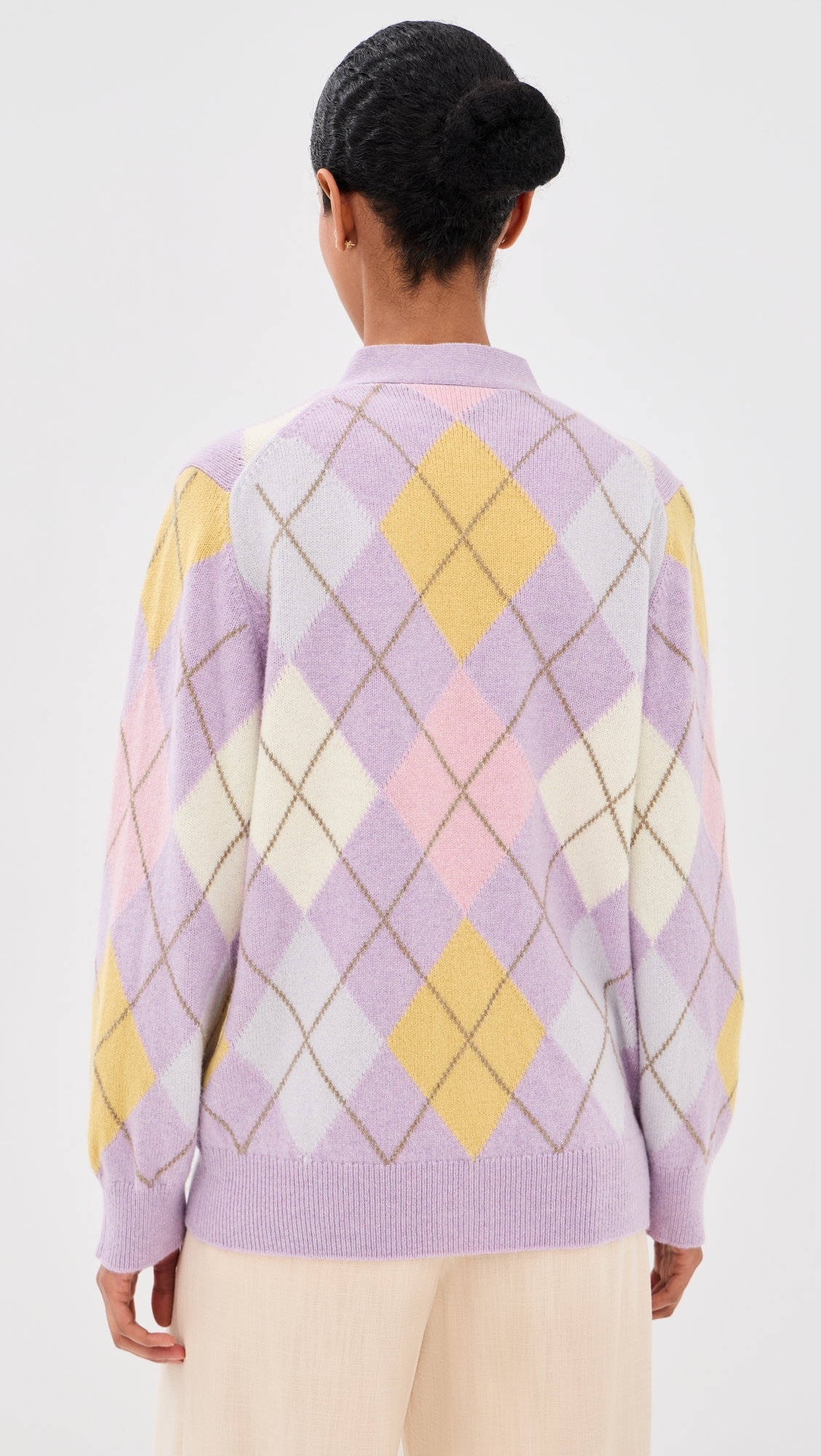 &Ava Argyle Wool Cardigan Lilac/White