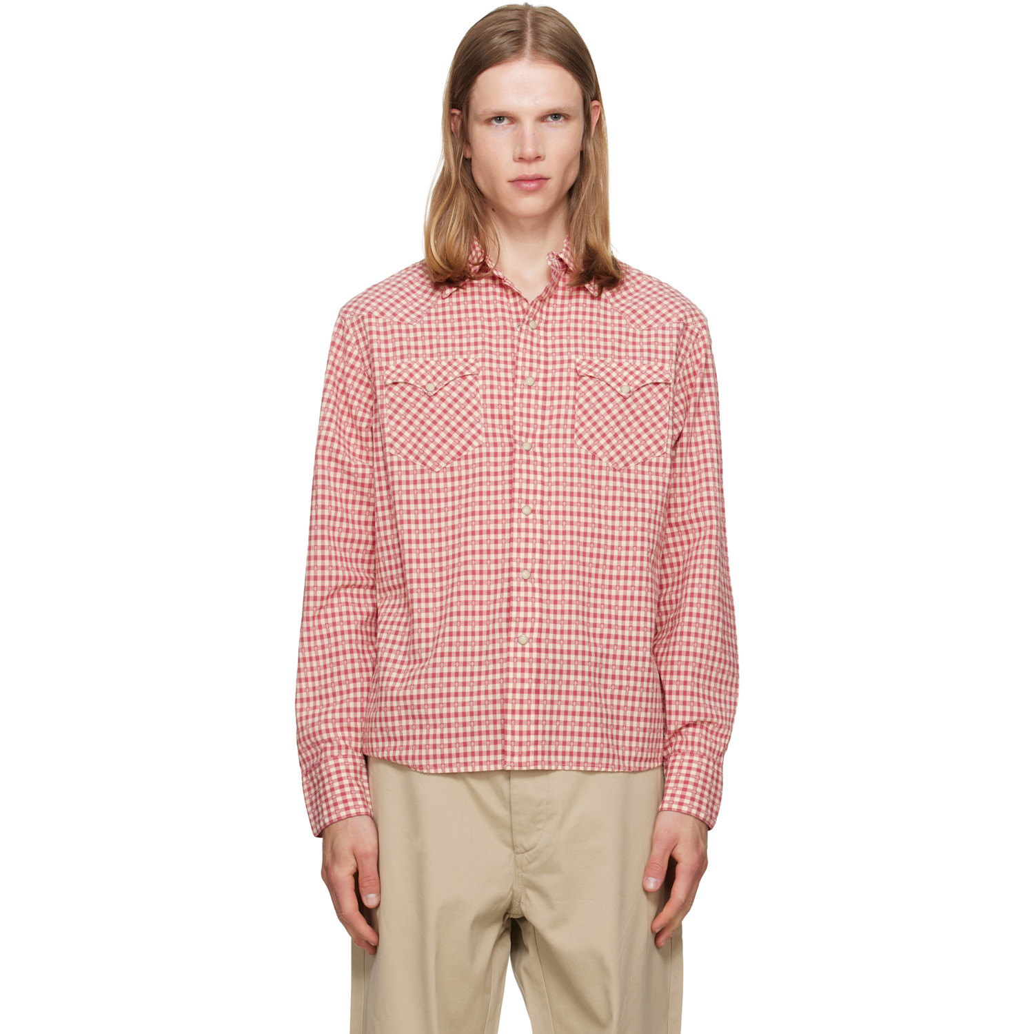 Red & White Classic Fit Checked Western Shirt