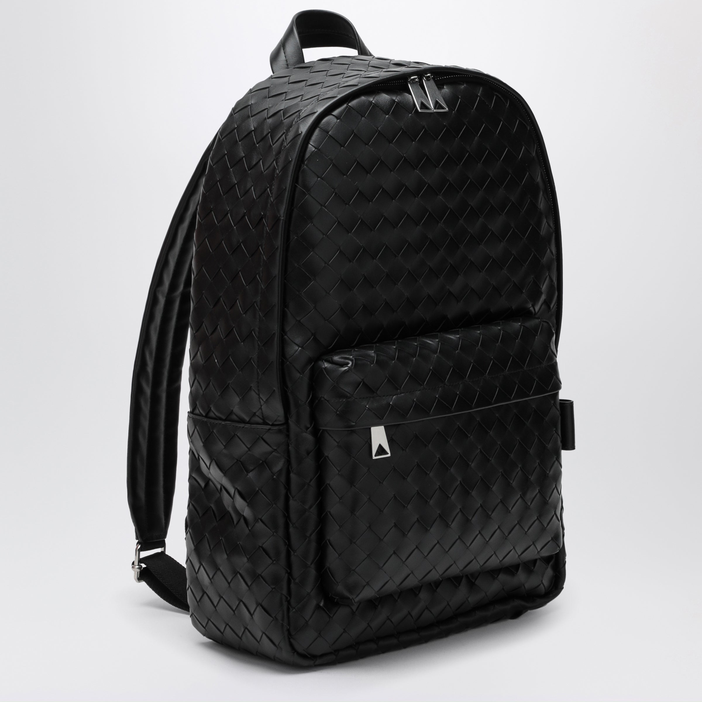 Medium black backpack in Intrecciato weave