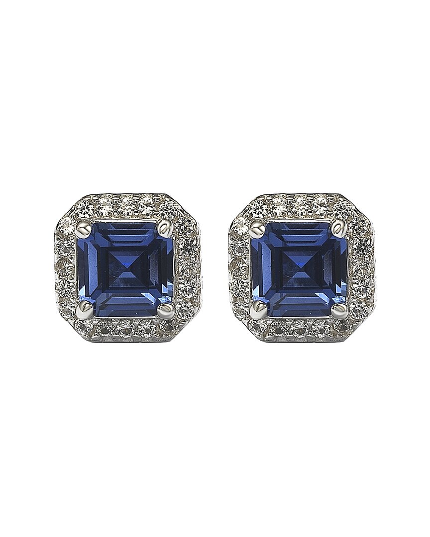 Silver 0.02 Ct. Tw. Diamond & Sapphire Earrings