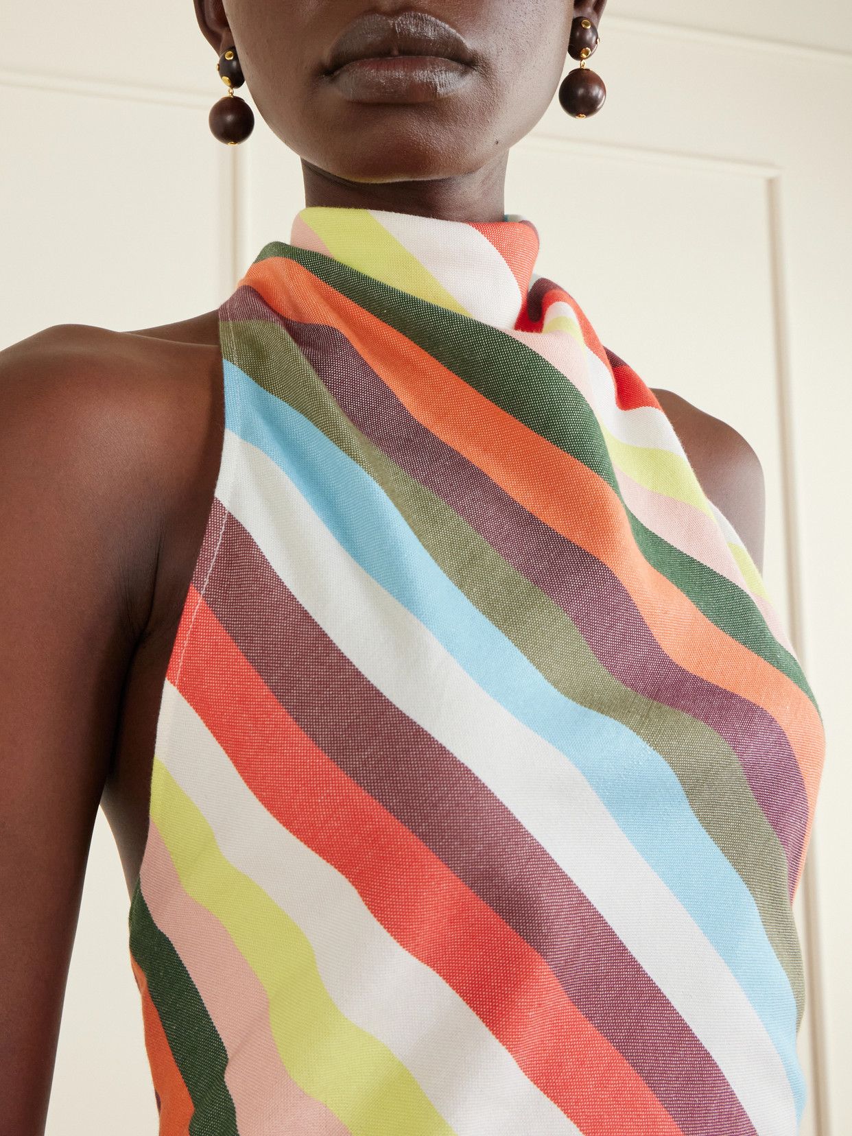 The Halterneck Striped Cotton Tank Top - Multi