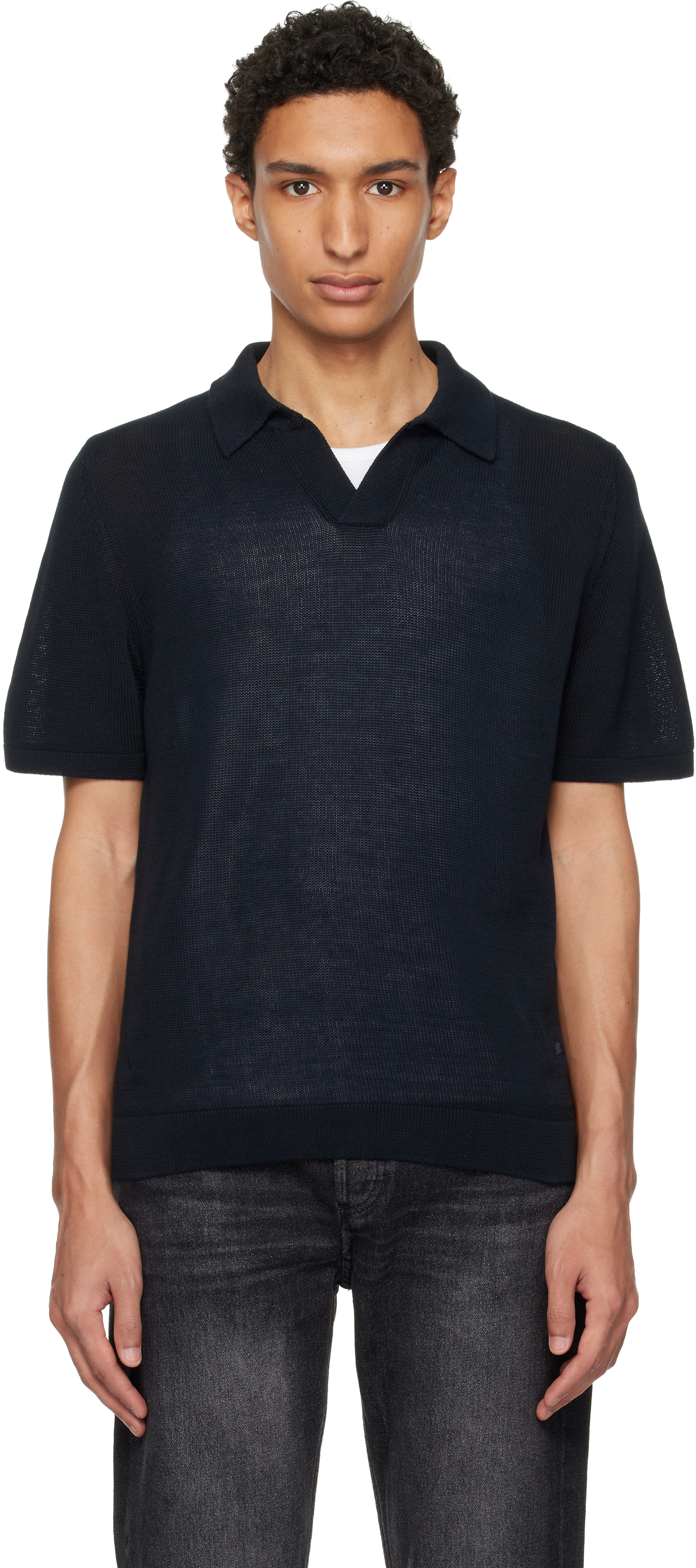 Navy Cotton Short Sleeve Polo