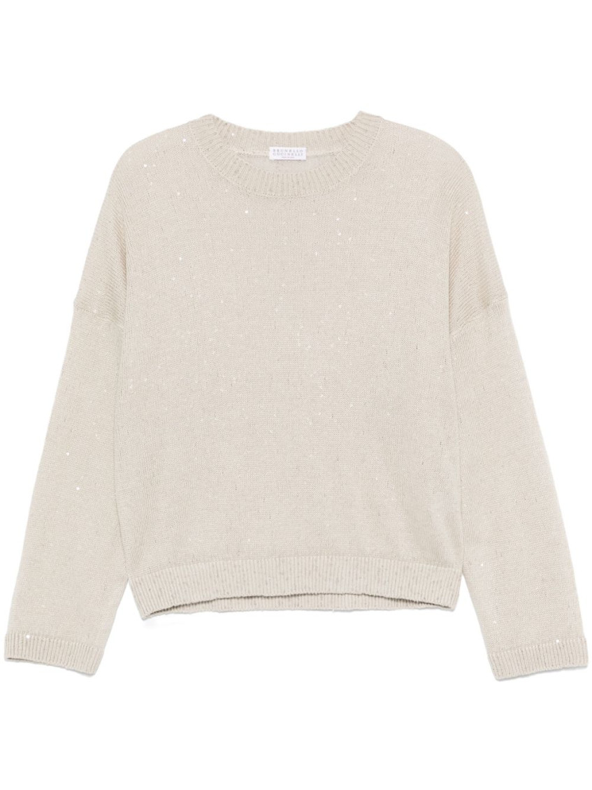 Grey Linen And Silk Crewneck Sweater