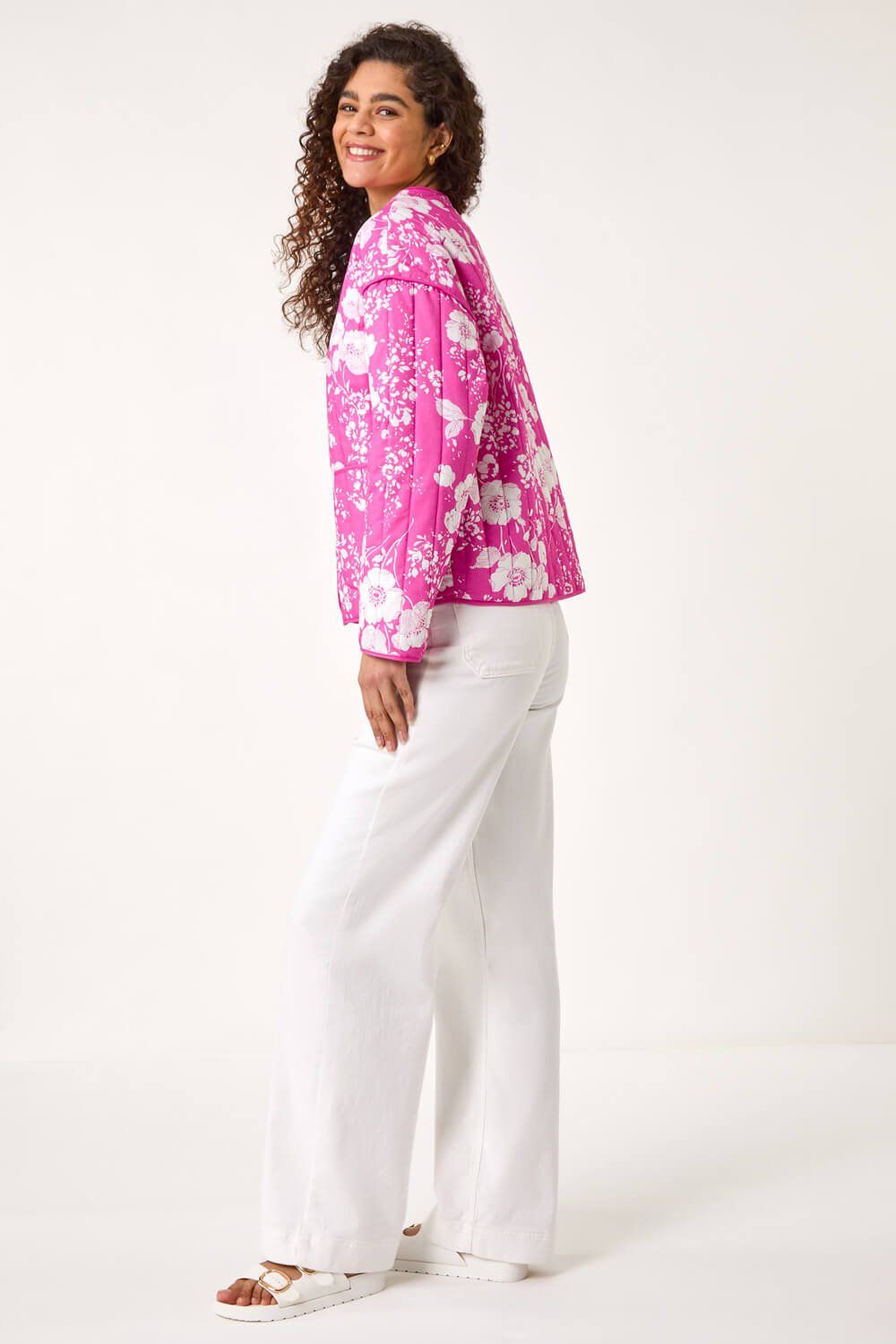 Roman Women's Floral Print Cotton Jacket in Pink