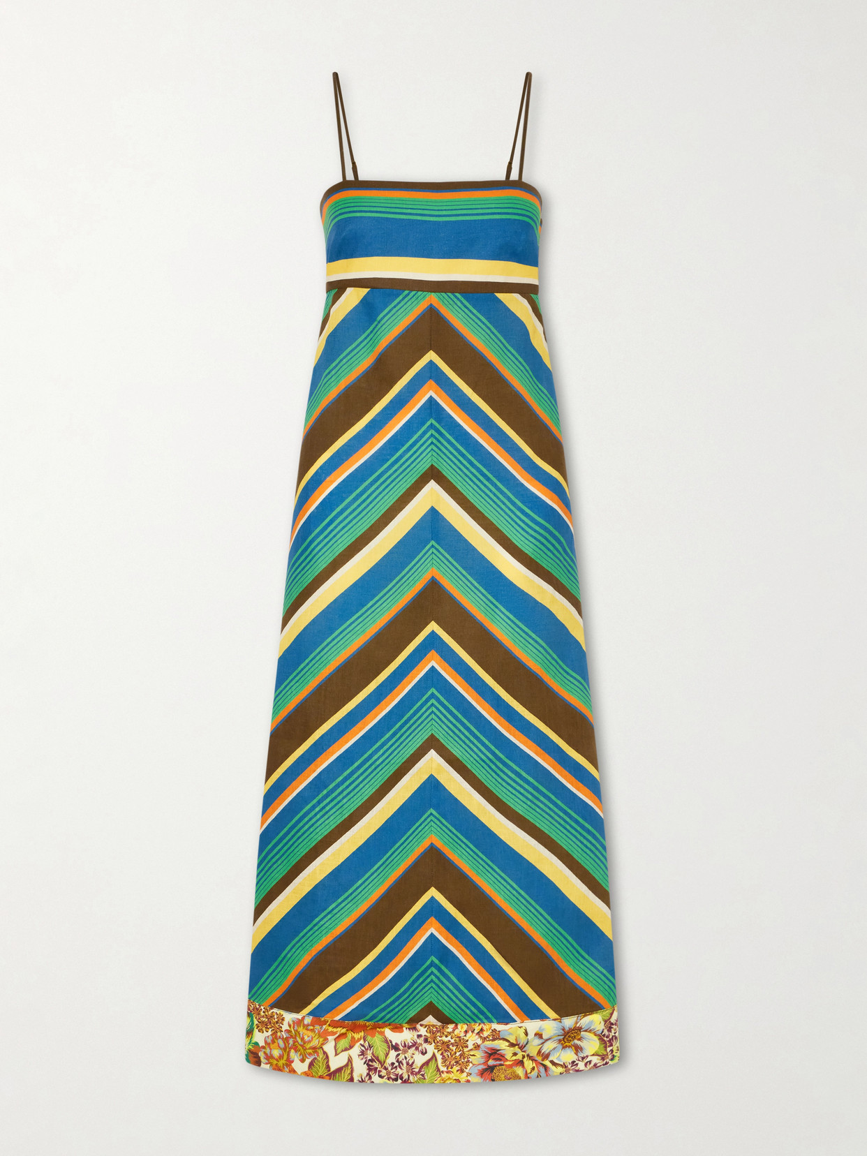 Charlie Striped Floral-print Linen Midi Dress