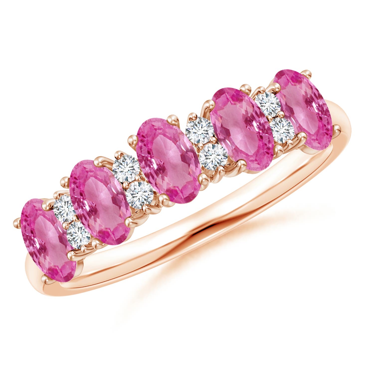 Angara 1.5 Carats Five Stone Pink Sapphire and Diamond Wedding Ring in 14K Rose Gold