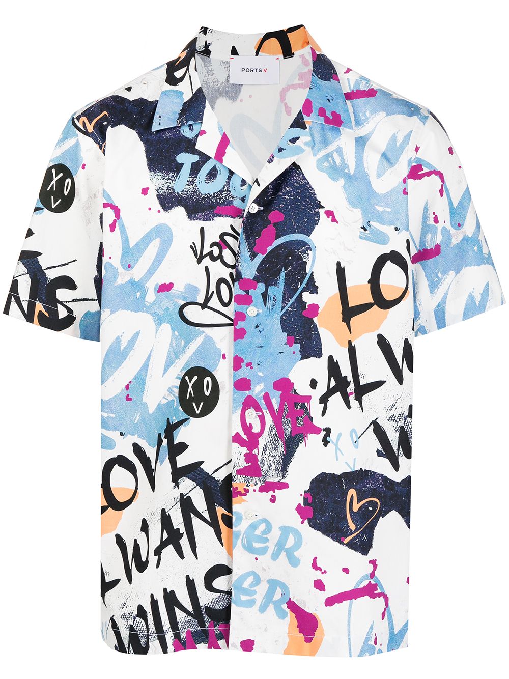 Graffiti-print short-sleeved shirt - Multicolour