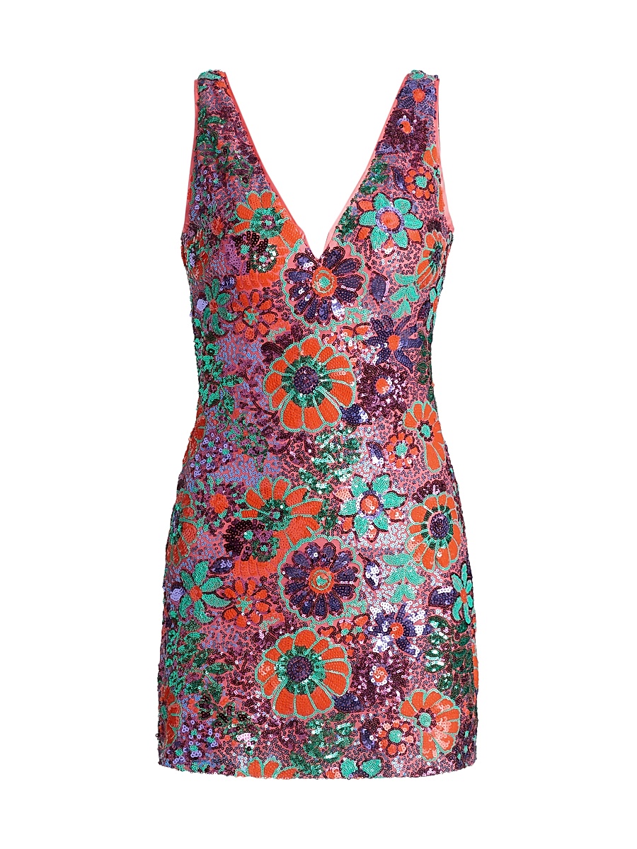 Women's Dahlia Floral-Sequined Minidress - Coral Sequin Combo