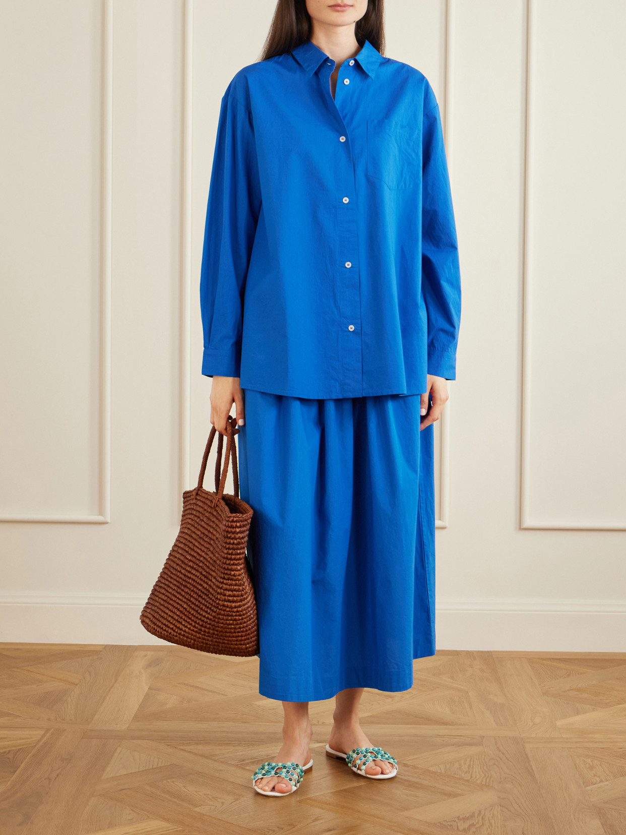 Dagny Organic Cotton-poplin Midi Skirt - Blue