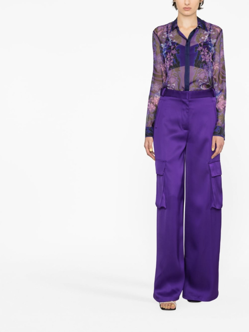 Purple Cargo Pants Satn Effect With Cargo Pockets In Viscose Woman
