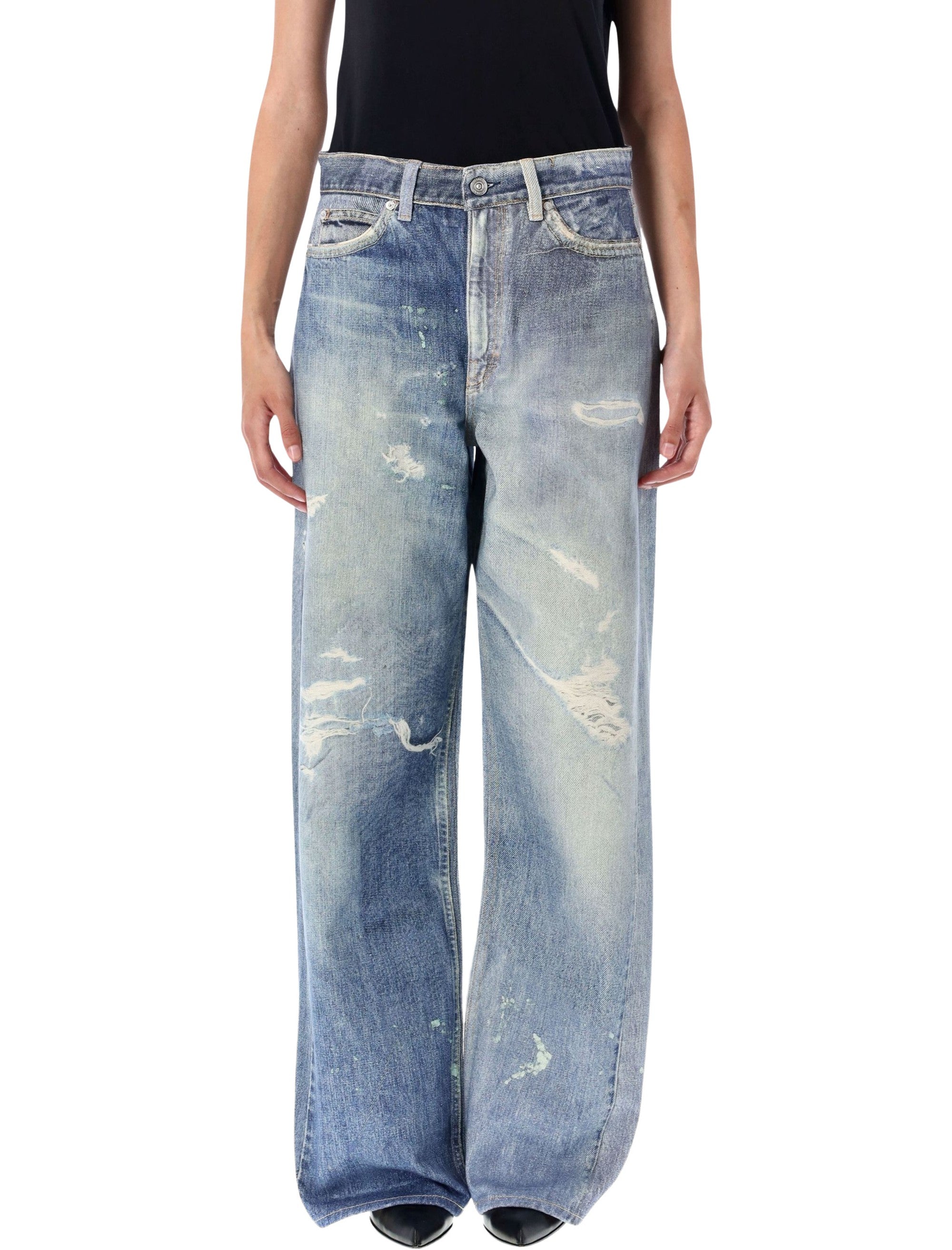 High-Rise Vintage-Effect Denim Pants - Size 36