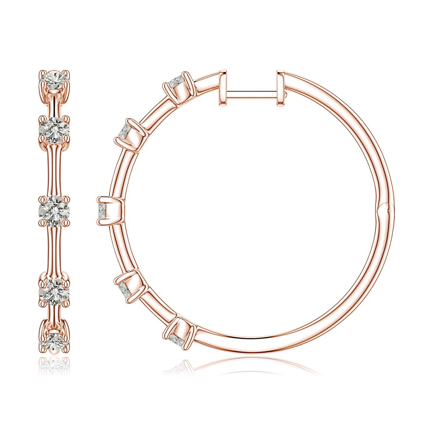 Angara 1.05 CTW Round Diamond Five-Stone Station Hoop Earrings in 18K Rose Gold