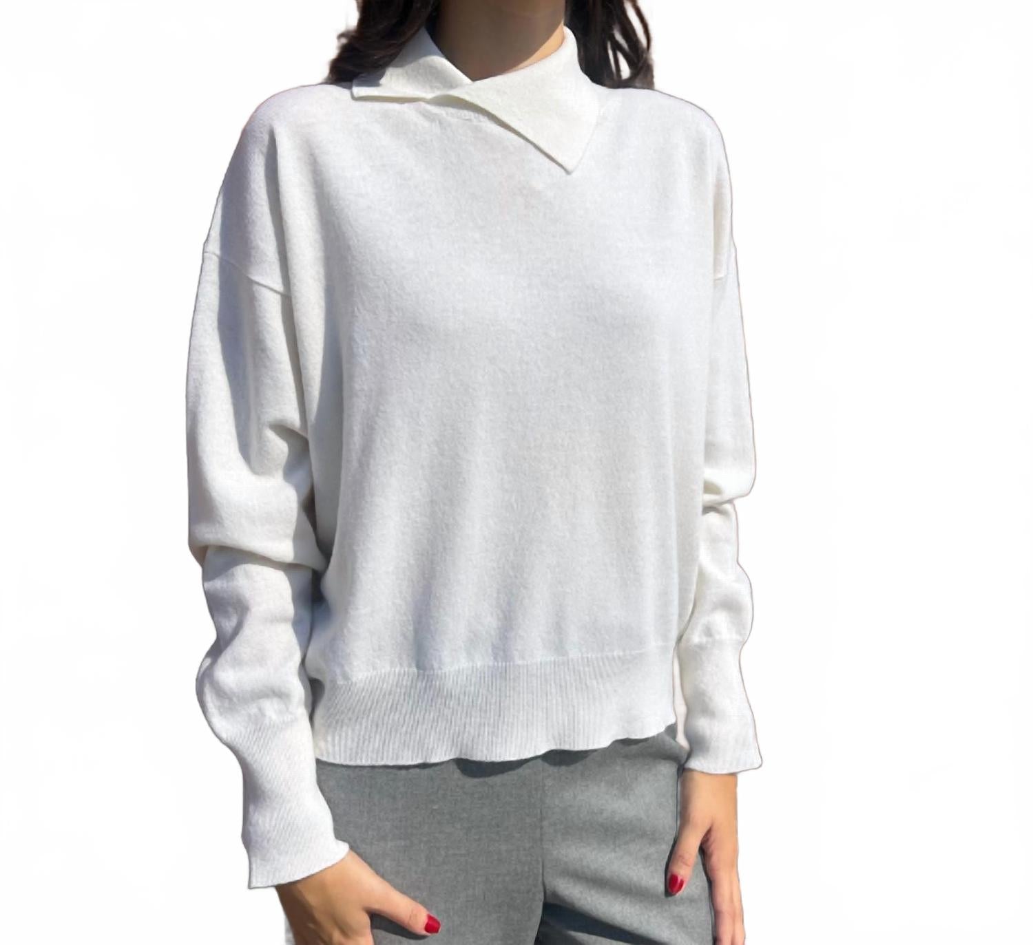 Asymmetrical Collar Sweater Top In Ecru