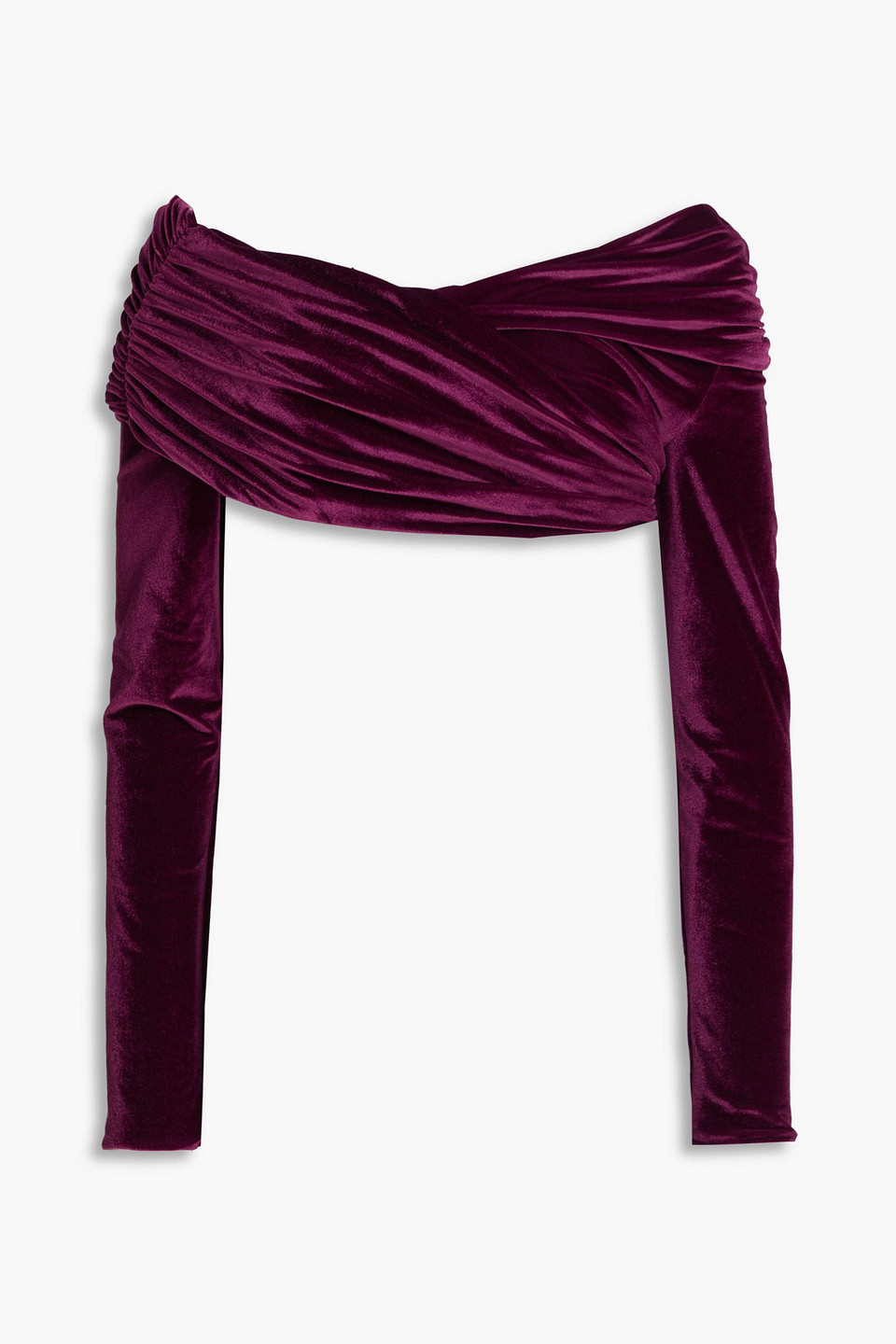 Lido cropped off-the-shoulder ruched velvet top