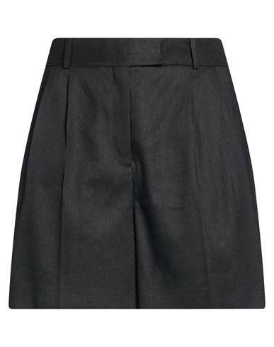 Woman Shorts & Bermuda Shorts Black Size 10 Linen, Polyester, Viscose, Elastane