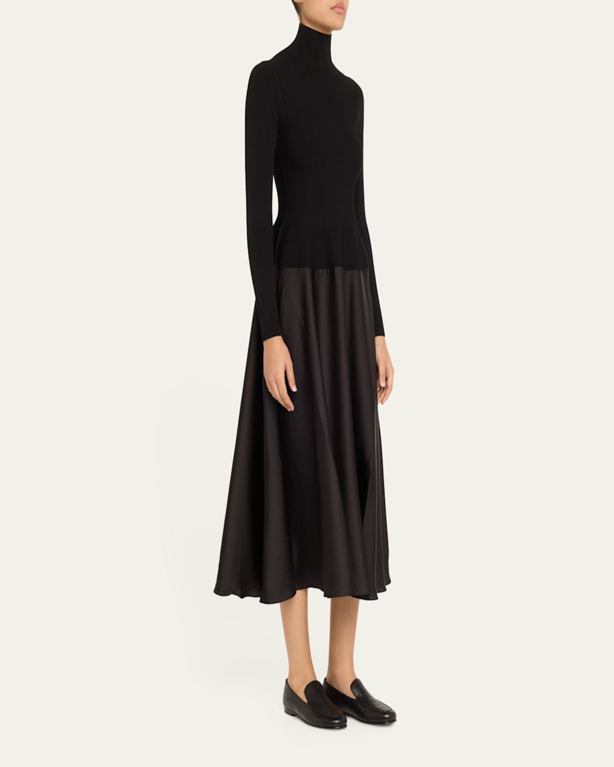 Frances Long-Sleeve Satin Combo Midi Dress