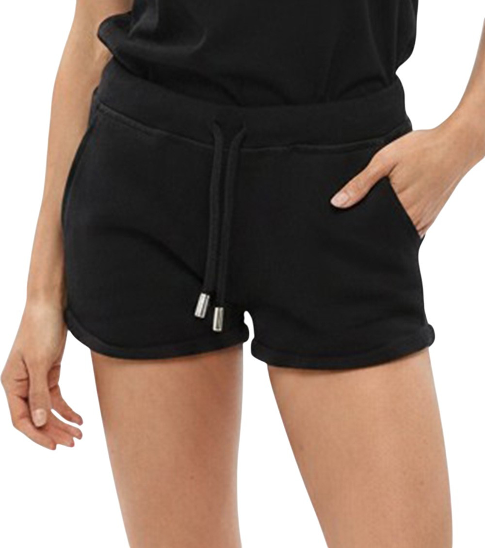Black Solid Drawstring Shorts