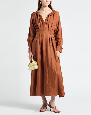 Woman Maxi dress Brown Size 12 Linen, Silk