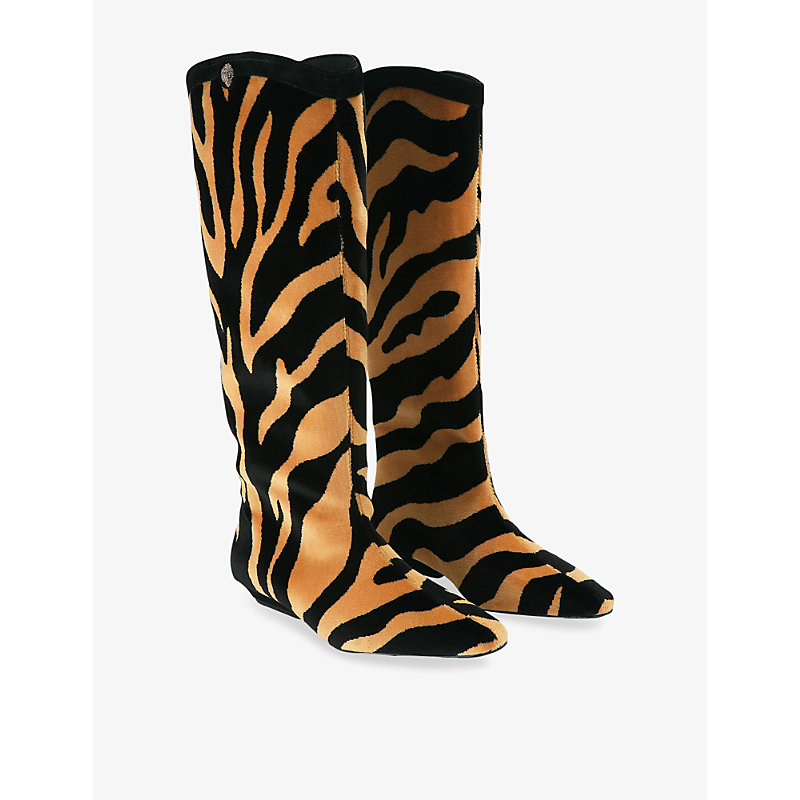 Womens Westbury Leopard-Print Velvet Knee-High Boots
