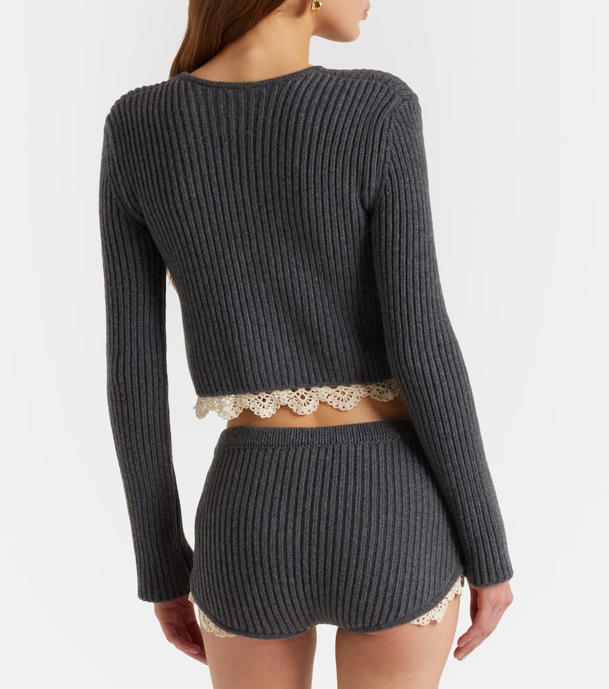 Crochet-trimmed cashmere shorts