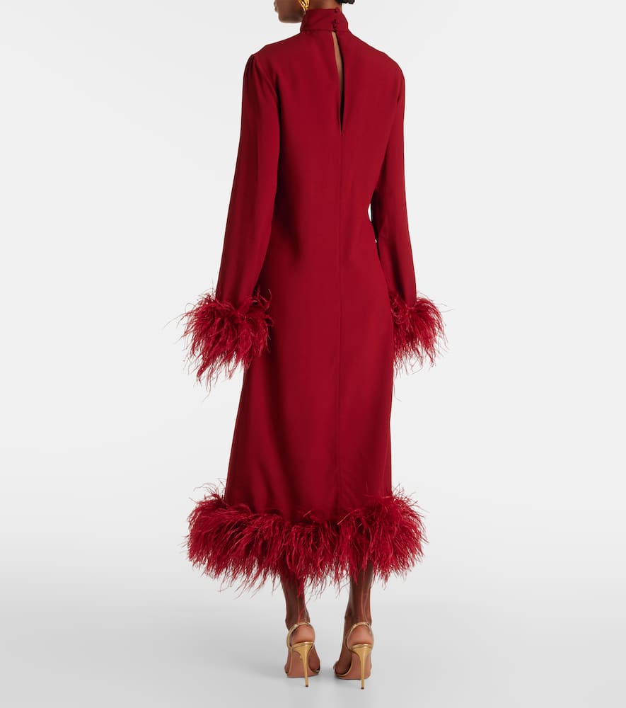 Gina feather-trimmed midi dress
