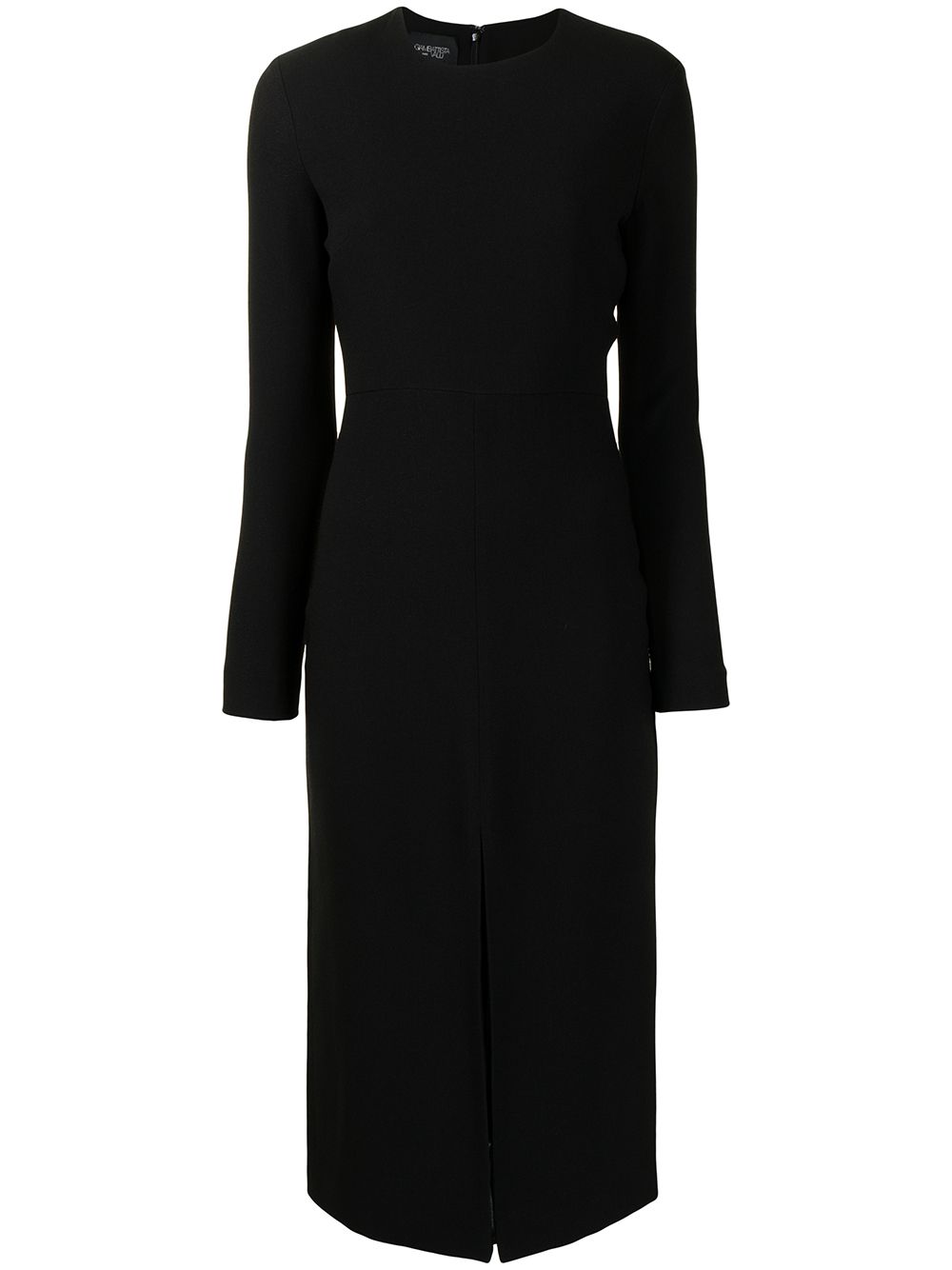 Round neck long-sleeved midi dress - Black