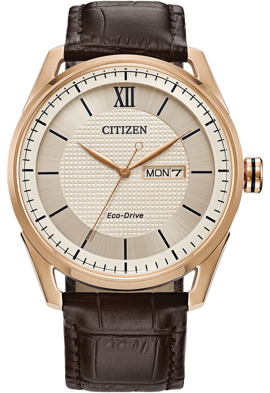 Eco-Drive Classic Ivory Dial Brown Leather Strap Watch, 42mm