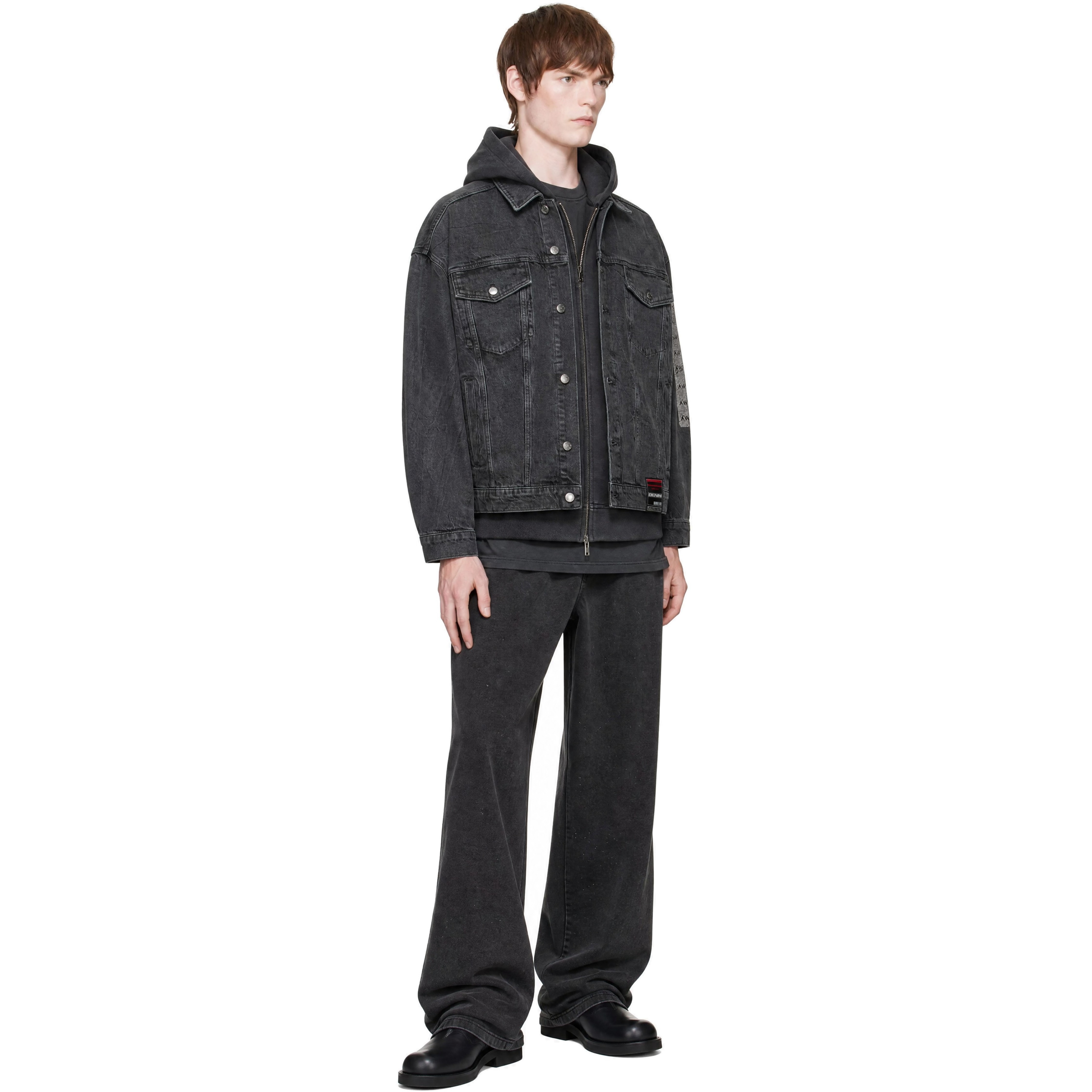 Gray Flasher Graphic Oversized Denim Trucker Jacket